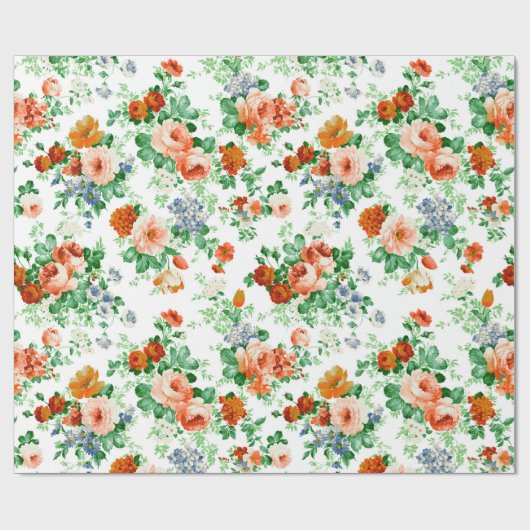 Witte achtergrond kleurrijke bloemen cadeaupapier (Vlak)