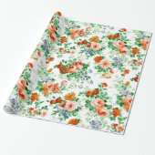 Witte achtergrond kleurrijke bloemen cadeaupapier (Uitgerold)