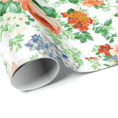 Witte achtergrond kleurrijke bloemen cadeaupapier (Rol Hoek)