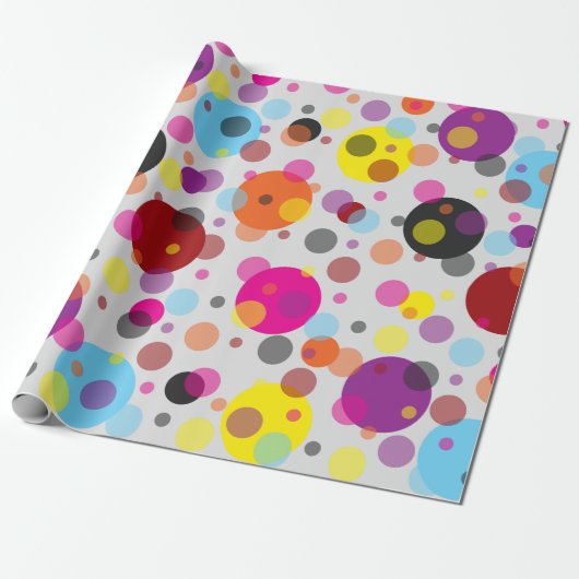 Witte achtergrond kleurrijke polka stippen cadeaupapier (Uitgerold)