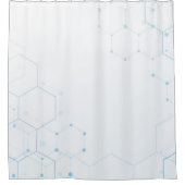 Witte achtergrond met blauwe tech hexagon douchegordijn (Voorkant)