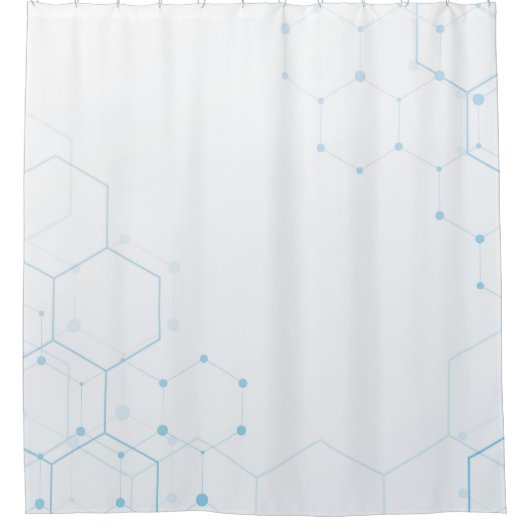 Witte achtergrond met blauwe tech hexagon douchegordijn (Voorkant)