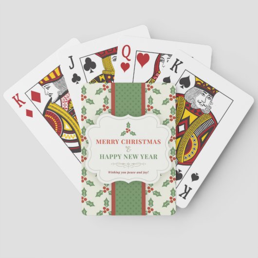 Witte achtergrond met maretak en bericht pokerkaarten (Achterkant)