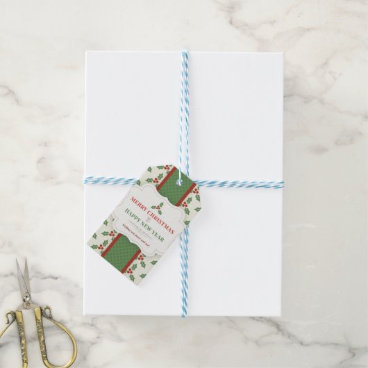 Witte Achtergrond met Mistletoe en Bericht Cadeaulabel (Met Touw)
