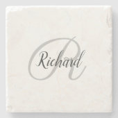 Witte achtergrond met monogram stenen onderzetter (Voorkant)