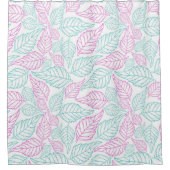 Witte achtergrond met Paarse en groene bladeren Douchegordijn (Voorkant)