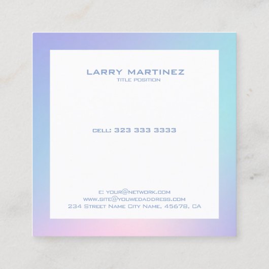 Witte achtergrond met roze en blauwe rand vierkante visitekaartje (Achterkant)