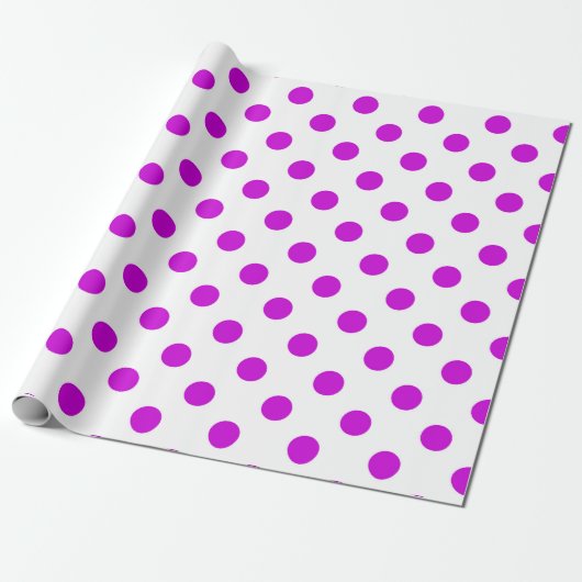 Witte achtergrond paarse stippen cadeaupapier (Uitgerold)