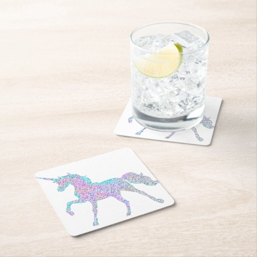 Witte achtergrond Regenboogkleur Unicorn Onderzett Kartonnen Onderzetters (Insitu)