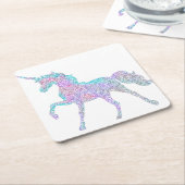 Witte achtergrond Regenboogkleur Unicorn Onderzett Kartonnen Onderzetters (Schuin)