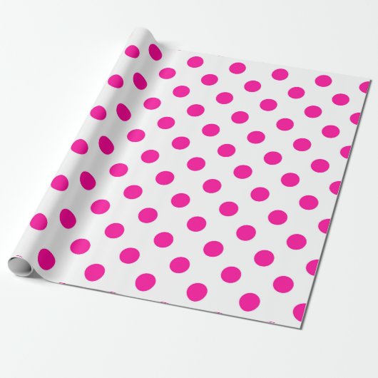 Witte achtergrond roze polka stippen cadeaupapier (Uitgerold)