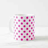Witte achtergrond roze polka stippen koffiemok (Voorkant links)