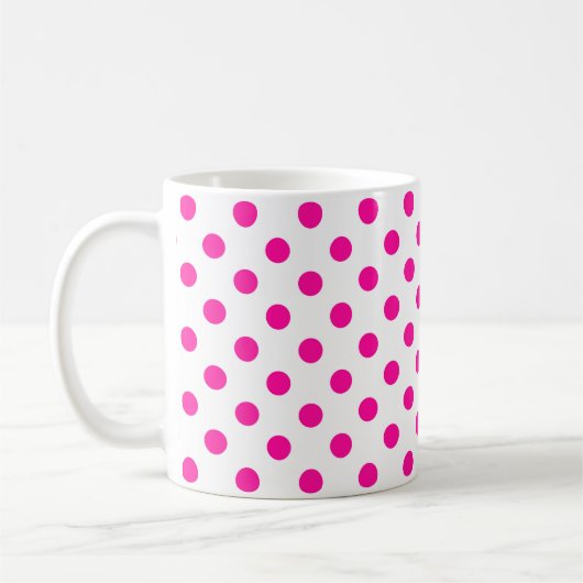 Witte achtergrond roze polka stippen koffiemok (Links)