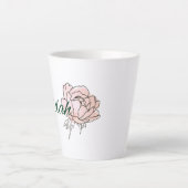Witte achtergrond roze roos latte mok (Voorkant)