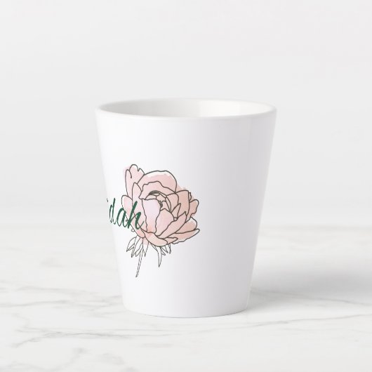 Witte achtergrond roze roos latte mok (Voorkant)