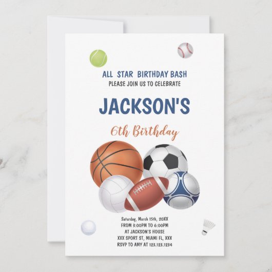 Witte achtergrond Sport Verjaardag Uitnodiging (Voorkant)