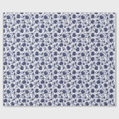 Witte achtergrond van Elegant Blue Floral Damasval Cadeaupapier (Vlak)