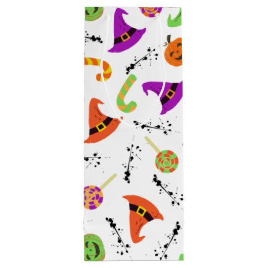 Witte achtergrond van Halloween Pattern Wijn Cadeautas (Achterkant)