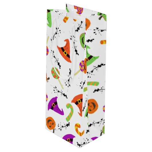 Witte achtergrond van Halloween Pattern Wijn Cadeautas (Voorkant Gekanteld)