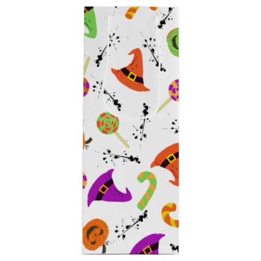 Witte achtergrond van Halloween Pattern Wijn Cadeautas (Voorkant)