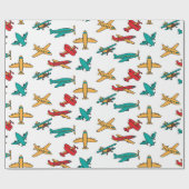Witte achtergrond van kleurrijk vliegtuigpatroon cadeaupapier (Vlak)