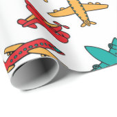 Witte achtergrond van kleurrijk vliegtuigpatroon cadeaupapier (Rol Hoek)