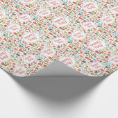 Witte achtergrond van kleurrijke kerstsymbolen cadeaupapier (Hoek)