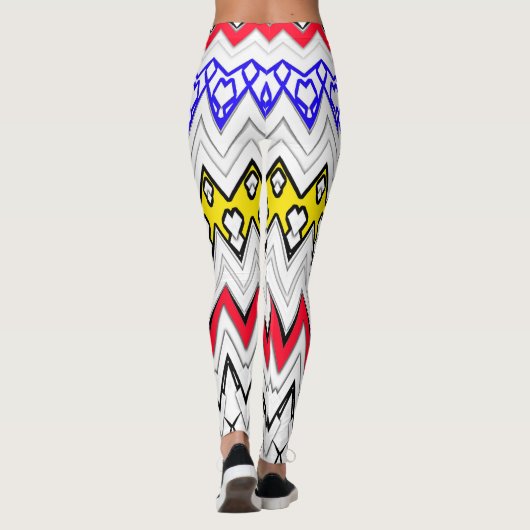 Witte achtergrond zigzag multi kleur Legging ontwe (Achterkant)