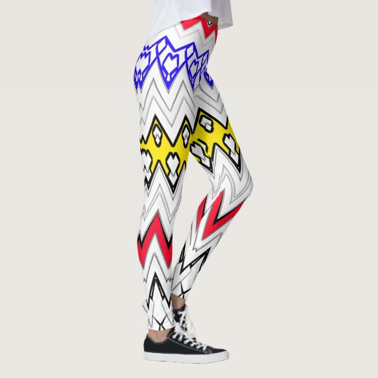Witte achtergrond zigzag multi kleur Legging ontwe (Rechts)