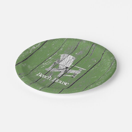 Witte Adirondack Stoel Jouw tekst Achtergrond Kleu Papieren Bordje (Gekanteld)