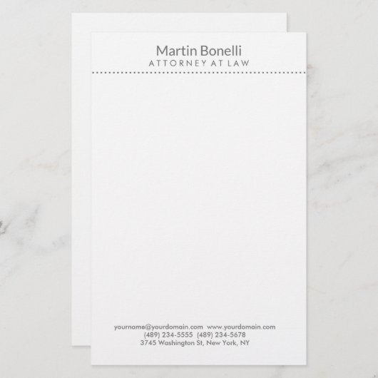 Witte advocaat uitstekend traditioneel eenvoudig briefpapier (Voorkant / Achterkant)