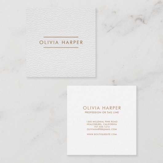 Witte afbeelding | Minimale lederen blik Vierkante Visitekaartje (Voorkant / Achterkant)