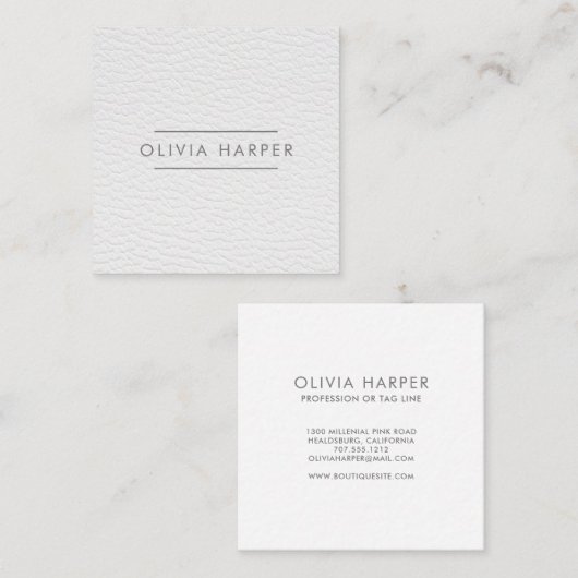 Witte afbeelding | Minimale lederen blik Vierkante Visitekaartje (Voorkant / Achterkant)