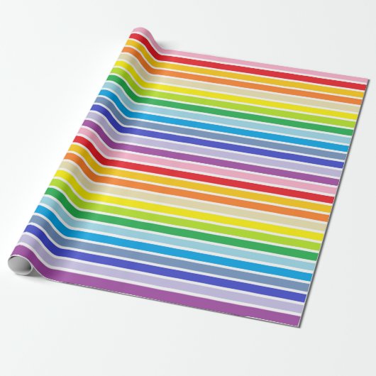 Witte afgebeelde brederspectrum regenboogstrips cadeaupapier (Uitgerold)