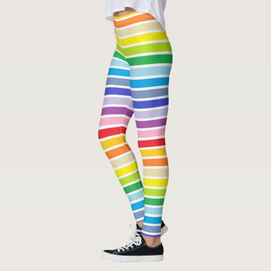 Witte afgebeelde brederspectrum regenboogstrips leggings (Links)