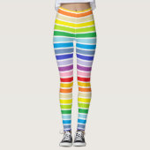 Witte afgebeelde brederspectrum regenboogstrips leggings (Voorkant)