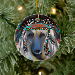 Witte Afghaanse windhond Keramisch Ornament