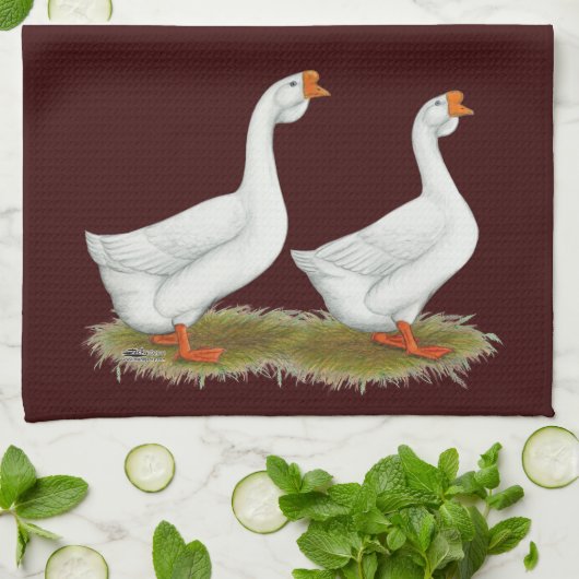 Witte Afrikaanse ganzen Theedoek (Gevouwen)