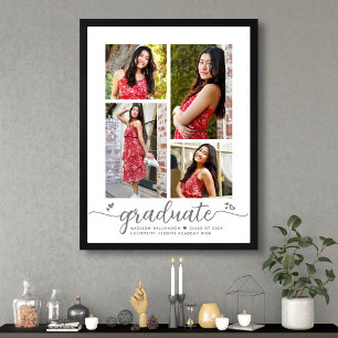 Witte Afstuderen 4 Foto Grijze Script Harten Meisj Poster