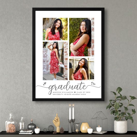 Witte Afstuderen 4 Foto Grijze Script Harten Meisj Poster