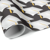 witte afstuderen petten met goudassel cadeaupapier (Rol Hoek)