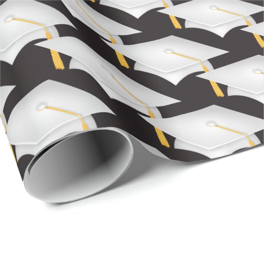 witte afstuderen petten met goudassel cadeaupapier (Rol Hoek)