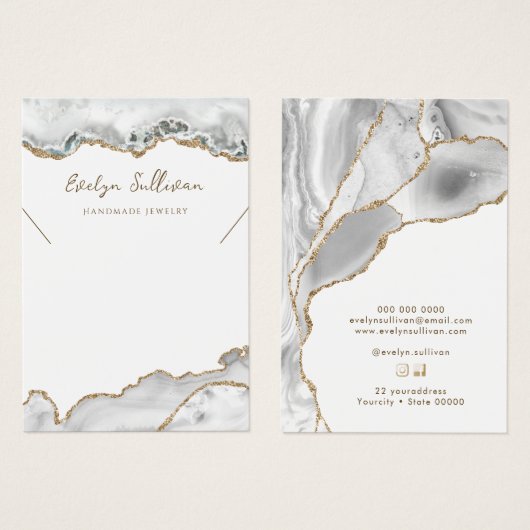 Witte agaat ketting display kaart (Voorkant /achterkant)