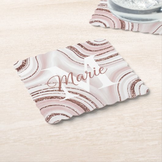 Witte Agaat Monogram Marmeren Wervels Onderzetter  (Gebogen)