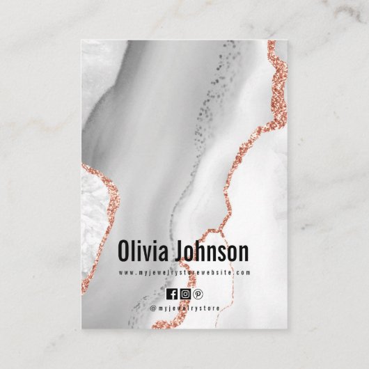 Witte Agaat Sieraden Oorbellen Ketting Display Visitekaartje (Achterkant)