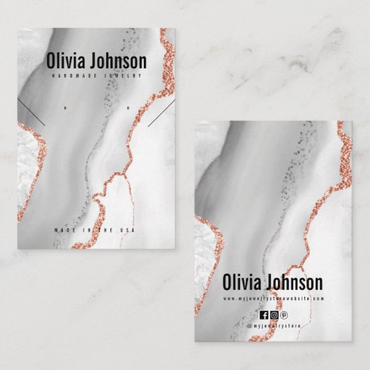 Witte Agaat Sieraden Oorbellen Ketting Display Visitekaartje (Voorkant / Achterkant)