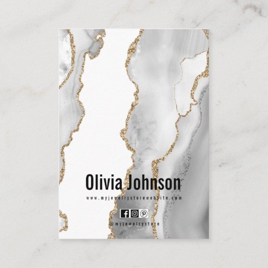 Witte Agaat Sieraden Oorbellen Ketting Display Visitekaartje (Achterkant)