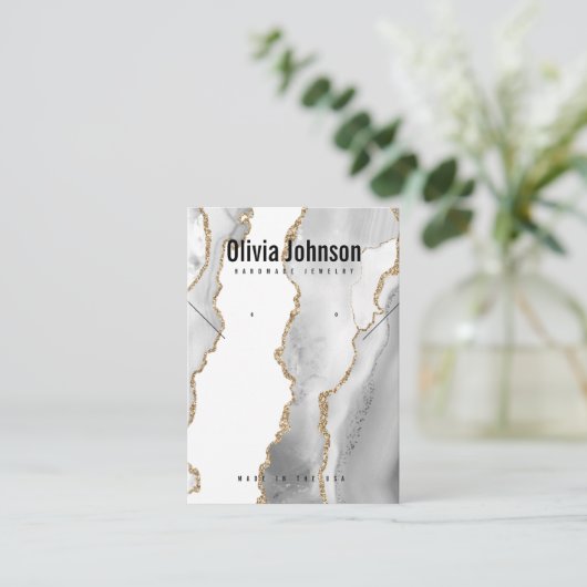 Witte Agaat Sieraden Oorbellen Ketting Display Visitekaartje (Staand voorkant)