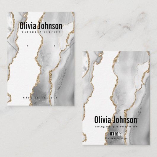 Witte Agaat Sieraden Oorbellen Ketting Display Visitekaartje (Voorkant / Achterkant)