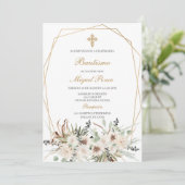 Witte alcohol doop Spaanse uitnodiging (Staand voorkant)